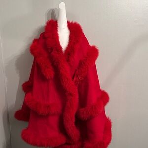 Taylor Vibrant Red Cape with Faux Fur Trim